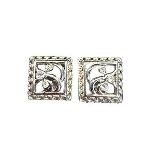 Avon Clip On Earrings Ornate Silvertone Rhinestones Scroll .75" x .75"